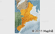 Political 3D Map of Mie, semi-desaturated