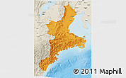 Political 3D Map of Mie, shaded relief outside