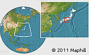 Satellite Location Map of Mie, highlighted country, within the entire country