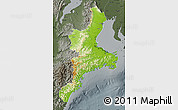 Physical Map of Mie, darken, semi-desaturated