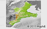 Physical Panoramic Map of Mie, desaturated