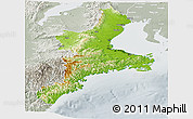 Physical Panoramic Map of Mie, lighten, semi-desaturated