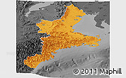 Political Panoramic Map of Mie, darken, desaturated