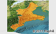Political Panoramic Map of Mie, satellite outside