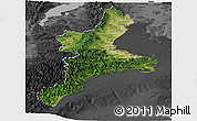 Satellite Panoramic Map of Mie, darken, desaturated