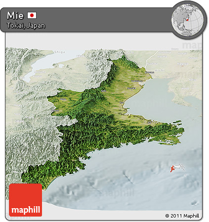 Satellite Panoramic Map of Mie, lighten