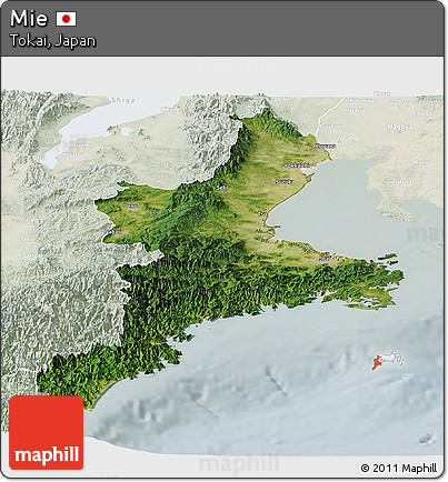 Satellite Panoramic Map of Mie, lighten
