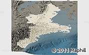 Shaded Relief Panoramic Map of Mie, darken