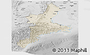 Shaded Relief Panoramic Map of Mie, desaturated