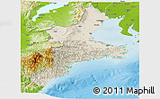 Shaded Relief Panoramic Map of Mie, physical outside