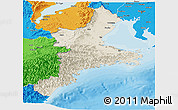 Shaded Relief Panoramic Map of Mie, political outside