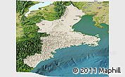 Shaded Relief Panoramic Map of Mie, satellite outside