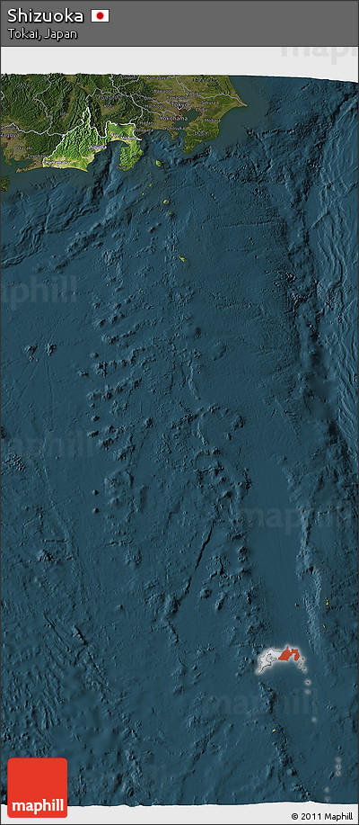 Satellite 3D Map of Shizuoka, darken