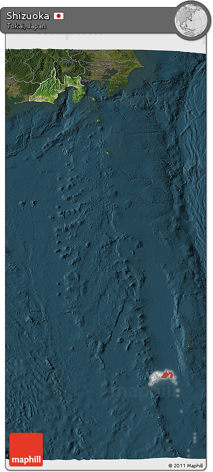 Satellite 3D Map of Shizuoka, darken
