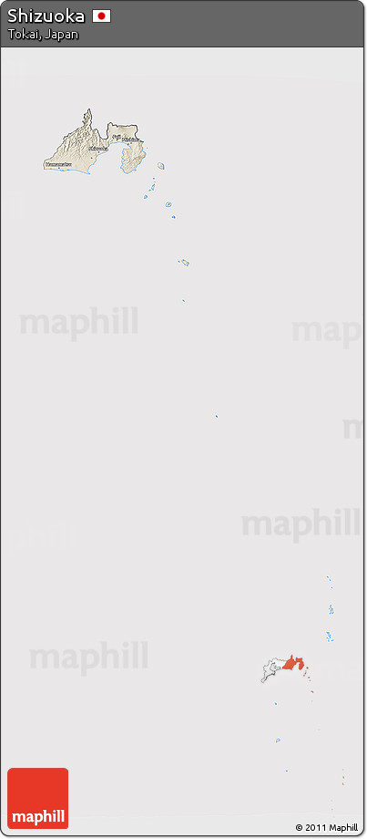 Shaded Relief 3D Map of Shizuoka, cropped outside