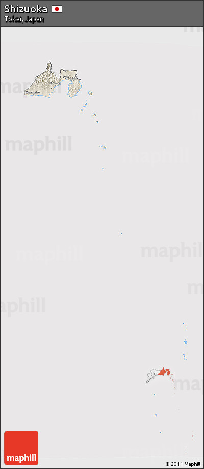Shaded Relief 3D Map of Shizuoka, cropped outside