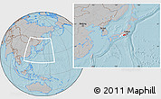 Gray Location Map of Shizuoka, highlighted parent region, within the entire country, hill shading