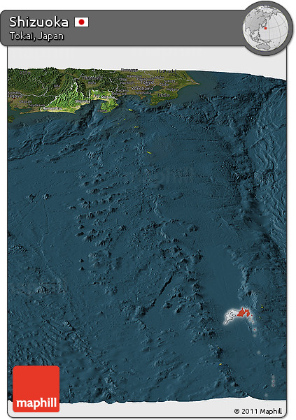Satellite Panoramic Map of Shizuoka, darken
