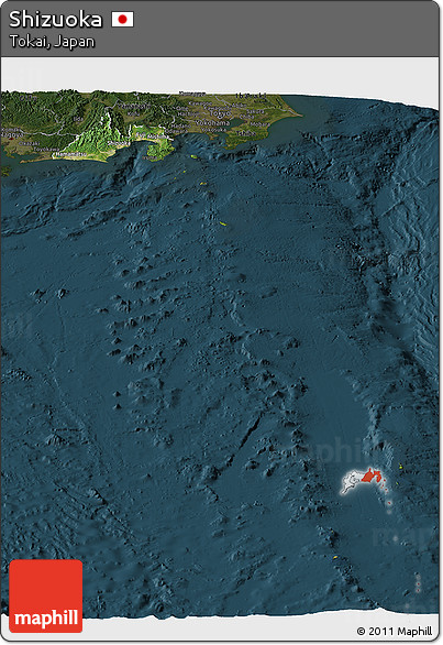 Satellite Panoramic Map of Shizuoka, darken