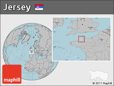 Blank Location Map of Jersey, gray outside, hill shading outside