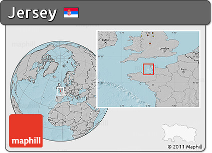 Blank Location Map of Jersey, gray outside, hill shading outside