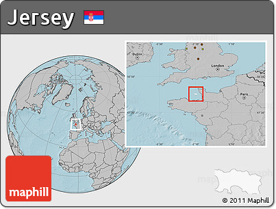 Blank Location Map of Jersey, gray outside, hill shading outside