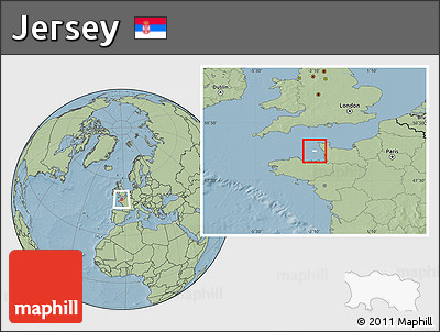 Blank Location Map of Jersey, savanna style outside, hill shading outside