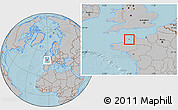 Flag Location Map of Jersey, gray outside, hill shading outside