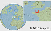 Flag Location Map of Jersey, savanna style outside, hill shading outside