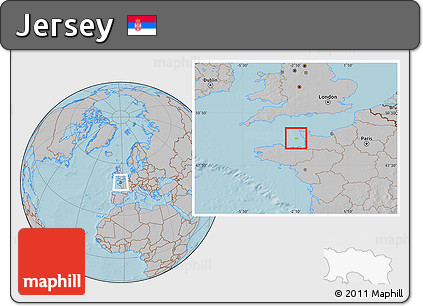 Physical Location Map of Jersey, gray outside, hill shading