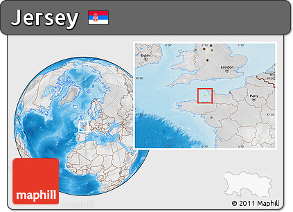 Physical Location Map of Jersey, lighten, desaturated, land only