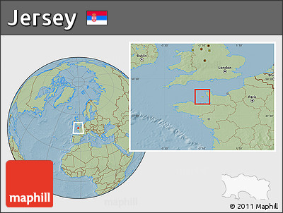Physical Location Map of Jersey, savanna style outside, hill shading