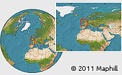 Satellite Location Map of Jersey, within the entire continent