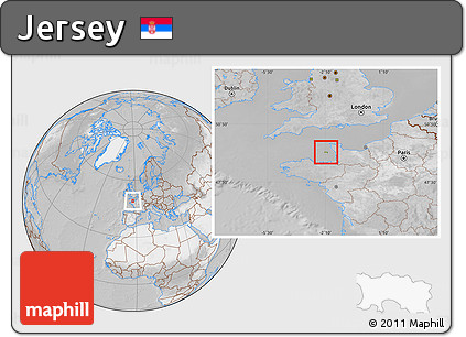 Satellite Location Map of Jersey, lighten, desaturated