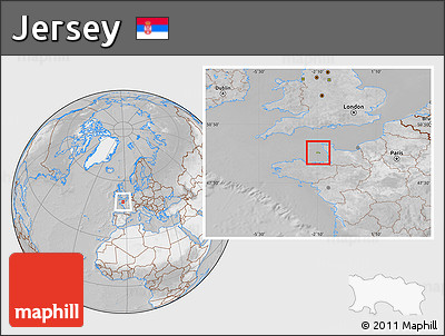 Satellite Location Map of Jersey, lighten, desaturated