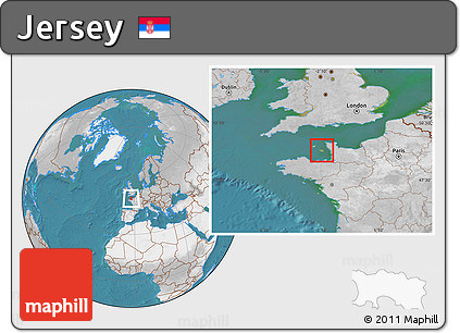 Satellite Location Map of Jersey, lighten, desaturated, land only