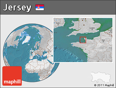 Satellite Location Map of Jersey, lighten, desaturated, land only