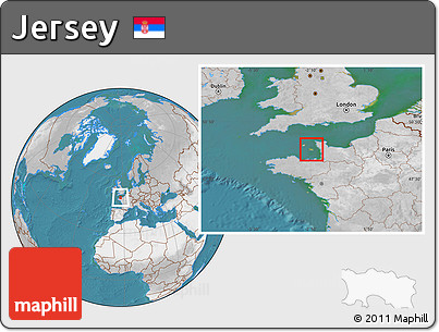Satellite Location Map of Jersey, lighten, desaturated, land only