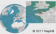 Satellite Location Map of Jersey, lighten, desaturated, land only