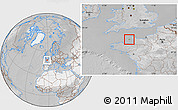 Satellite Location Map of Jersey, lighten, desaturated