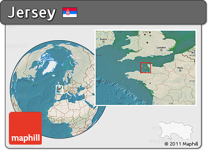 Satellite Location Map of Jersey, lighten, land only