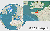 Satellite Location Map of Jersey, lighten, land only