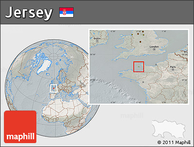 Satellite Location Map of Jersey, lighten, semi-desaturated