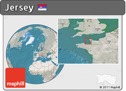Satellite Location Map of Jersey, lighten, semi-desaturated, land only