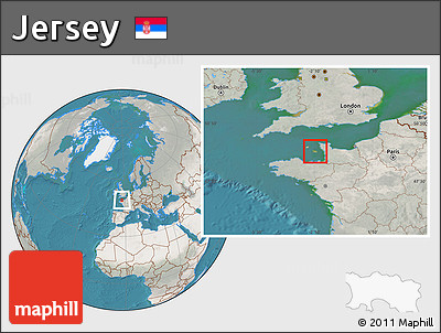 Satellite Location Map of Jersey, lighten, semi-desaturated, land only