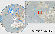 Satellite Location Map of Jersey, lighten, semi-desaturated