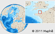 Satellite Location Map of Jersey, shaded relief outside