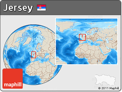 Shaded Relief Location Map of Jersey, within the entire continent