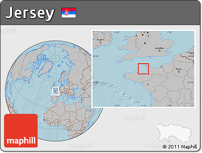 Shaded Relief Location Map of Jersey, gray outside, hill shading