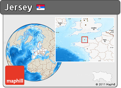 Shaded Relief Location Map of Jersey, highlighted continent